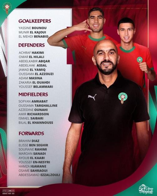 摩洛哥新一期名單揭曉：阿什拉夫、卜拉欣領(lǐng)銜，馬茲拉維傷缺