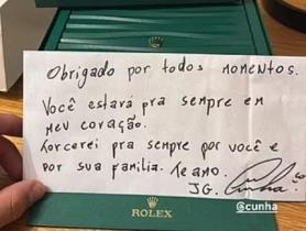 庫尼亞離隊(duì)前為兩位巴西隊(duì)友送上勞力士作為道別禮物