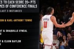 唐斯與布倫森分區(qū)決賽前五場均20+ 創(chuàng)歷史第三對 比肩OK與韋斯特/貝勒