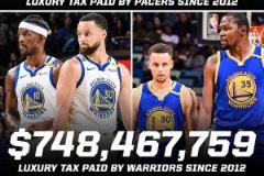 0美元 vs 7.48億美元！步行者與勇士12年奢侈稅對比分析