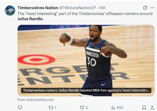 狼隊(duì)面臨關(guān)鍵抉擇：蘭德爾留隊(duì)僅剩27天，5年2.25億協(xié)議或遭終止