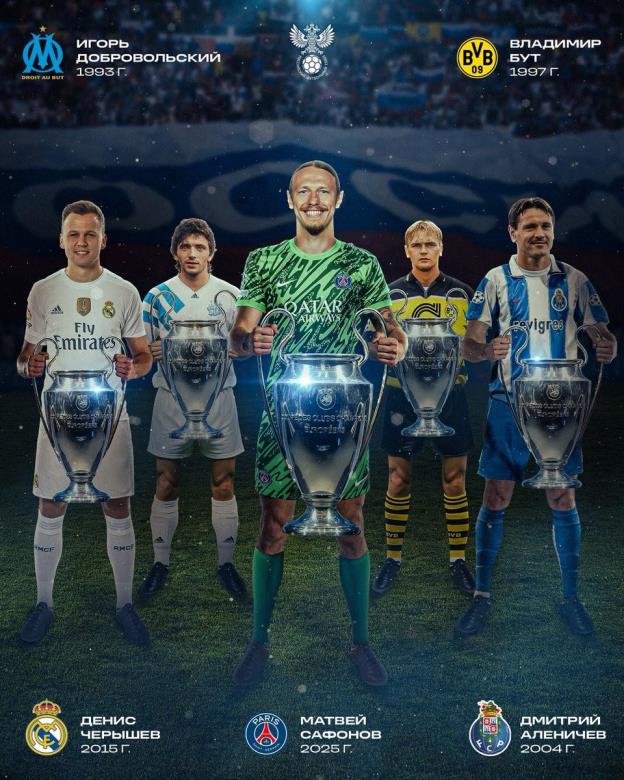 俄羅斯官方祝賀薩福諾夫奪得歐冠：第五位獲歐冠的俄羅斯球員