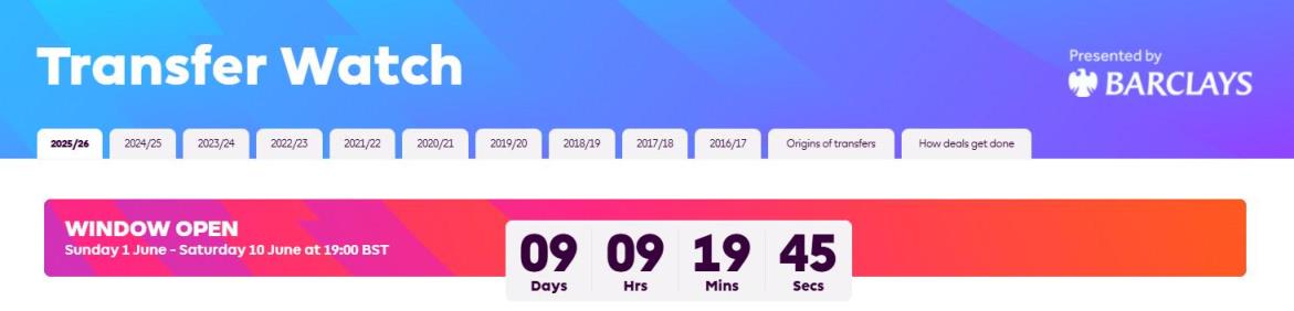 英超官方：世俱杯特殊轉(zhuǎn)會窗6月10日晚7點正式關(guān)閉