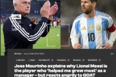 ！穆里尼奧：幫助我成長(zhǎng)最多的球員是梅西
