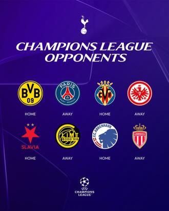 熱刺歐冠聯(lián)賽階段對(duì)手：主場迎戰(zhàn)尤文，客場對(duì)陣巴黎圣日耳曼