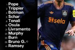 紐卡斯?fàn)柭?lián)公布對(duì)陣?yán)澛?lián)首發(fā)名單：托納利領(lǐng)銜，伊薩克缺席