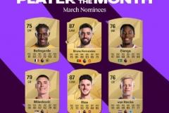 英超3月最佳球員候選：布魯諾·費(fèi)爾南德斯2場(chǎng)2球2助領(lǐng)跑，賴斯2場(chǎng)1球緊隨其后