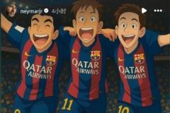 永恒回憶！內(nèi)馬爾分享巴薩時(shí)期MSN漫畫圖