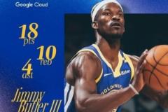 18+10+4！勇士官方發(fā)布巴特勒數(shù)據(jù)海報：本場最佳球員