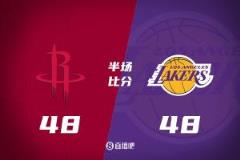 東契奇罰球8-0 防守大戰(zhàn)湖人半場48-48逼平火箭！