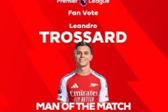特羅薩德當(dāng)選阿森納 vs 埃弗頓球迷票選最佳球員