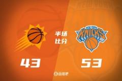 半場戰(zhàn)報：布克20分、唐斯15+8，太陽43-53落后尼克斯10分