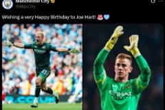 曼城官方發(fā)布照片為喬-哈特慶祝38歲生日，曾與球隊(duì)奪得五項(xiàng)冠軍