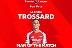 特羅薩德梅開二度！英超官方：當選阿森納4-0伊鎮(zhèn)球迷票選最佳