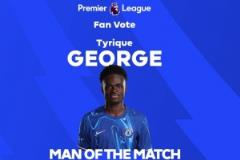 替補(bǔ)登場進(jìn)球，英超官方：喬治獲切爾西2-1富勒姆球迷票選最佳球員