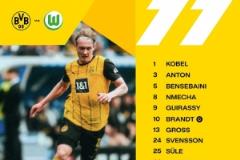 多特蒙德對(duì)陣沃爾夫斯堡首發(fā)陣容：吉拉西與吉滕斯領(lǐng)銜，布蘭特出戰(zhàn)