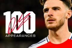 賴斯達成阿森納生涯各項賽事100場里程碑，貢獻14球20助攻