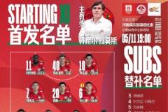 中超聯(lián)賽第12輪長春亞泰對(duì)陣河南俱樂部首發(fā)與替補(bǔ)名單
