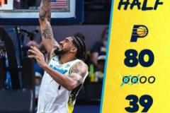 看累了吧！半場領(lǐng)先41分！步行者官方發(fā)比分圖配表情