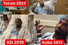 科比·布萊恩特、凱文·杜蘭特和獺兔（詹姆斯·哈登）依次因跟腱斷裂賽季報銷，每隔6年出現(xiàn)一名超級巨星傷退。