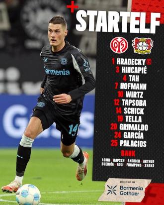 勒沃庫森德甲收官戰(zhàn)首發(fā)名單公布：維爾茨領(lǐng)銜，若納坦-塔與希克入選