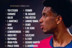 巴薩對(duì)陣黃潛大名單：萊萬(wàn)、亞馬爾、拉菲尼亞出戰(zhàn)，阿勞霍缺陣