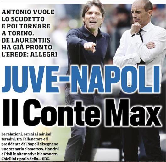 都體頭版：阿萊格里接替孔蒂，后者重返尤文與平圖斯聯(lián)手