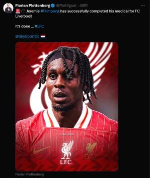 德天空：藥廠后衛(wèi)弗林蓬完成利物浦體檢，轉(zhuǎn)會細節(jié)已全部確定