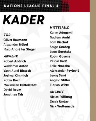 德國(guó)新一期大名單公布：維爾茨、薩內(nèi)、基米希入選，穆西亞拉未在列