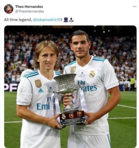特奧社交媒體發(fā)布合照致敬莫德里奇：永恒的傳奇