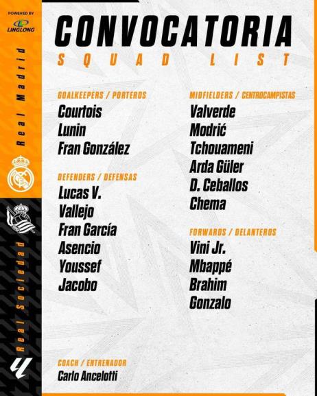 皇馬西甲最后一輪大名單：貝林停賽缺席，魔笛迎伯納烏告別戰(zhàn)