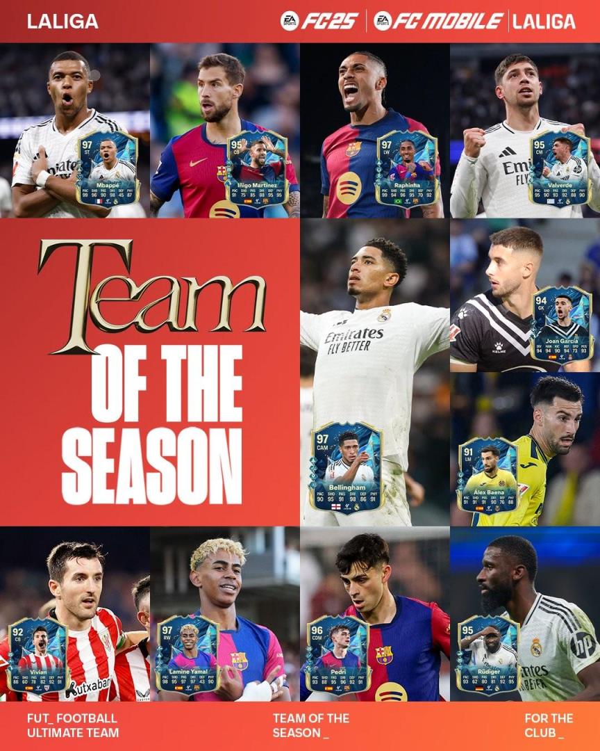 FC25西甲最佳陣容：姆巴佩、亞馬爾、拉菲尼亞、貝林領銜