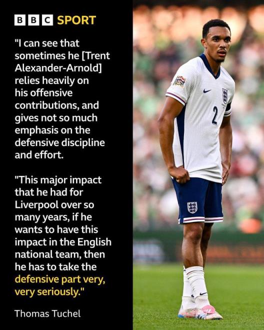 圖赫爾：阿諾德需在國家隊專注防守，一次失誤可能讓球隊回家