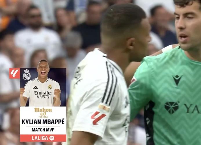 姆巴佩梅開(kāi)二度，當(dāng)選皇馬vs皇家社會(huì)全場(chǎng)最佳球員