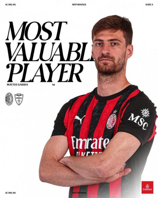 加比亞頭球破門榮膺米蘭對陣蒙扎比賽隊內(nèi)最佳球員