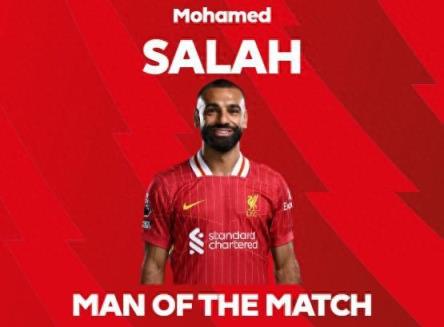 薩拉赫攻入扳平進(jìn)球當(dāng)選利物浦vs水晶宮全場最佳