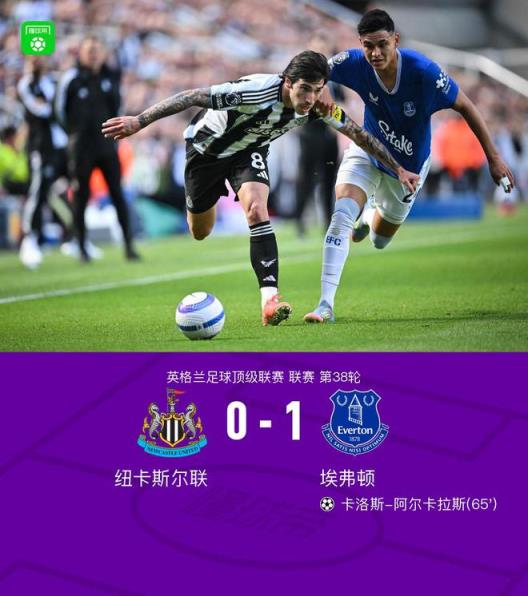 紐卡斯爾0-1埃弗頓排名第五晉級歐冠，阿爾卡拉斯逆轉取勝