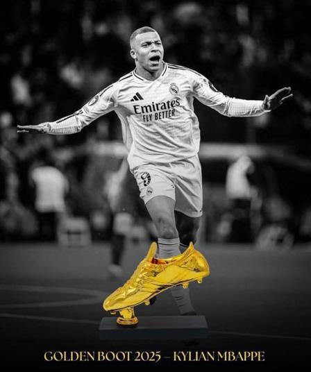姆巴佩首奪歐洲金靴獎，成為皇馬歷史上第三位獲此榮譽的球員